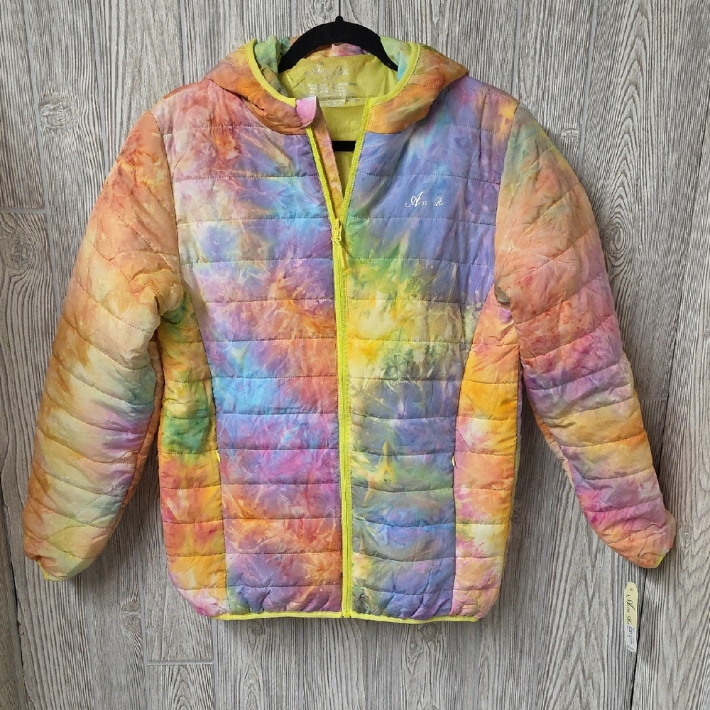 Alexa Rae Hooded Yellow Tie Dye Puffer Jacket Kids Size Large Size 16 NWT